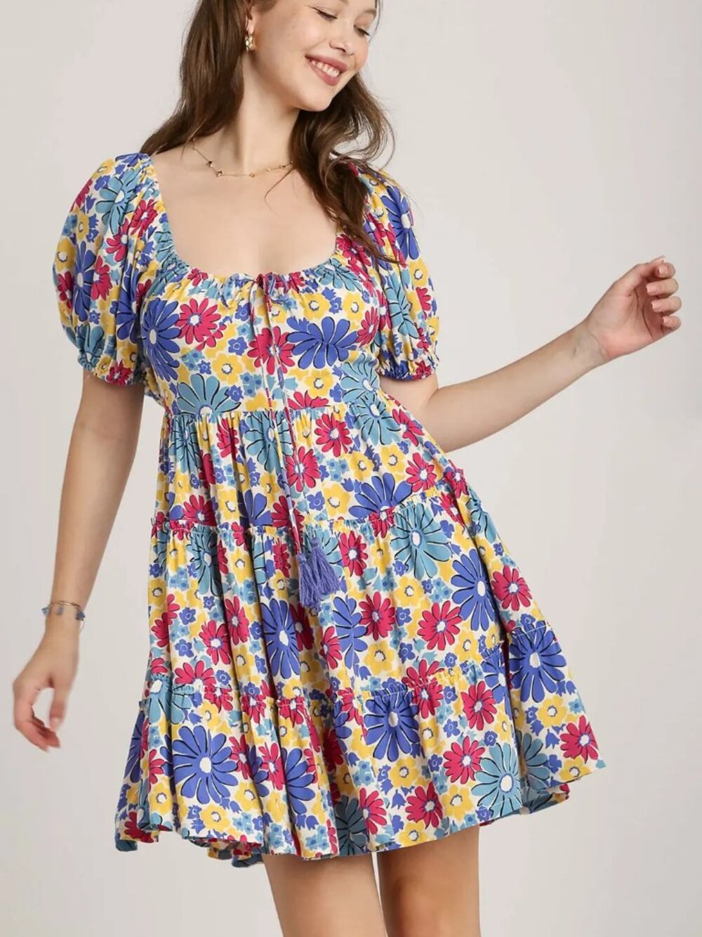 B76 Floral Print Mini Dress in Off White Multicolor NEW